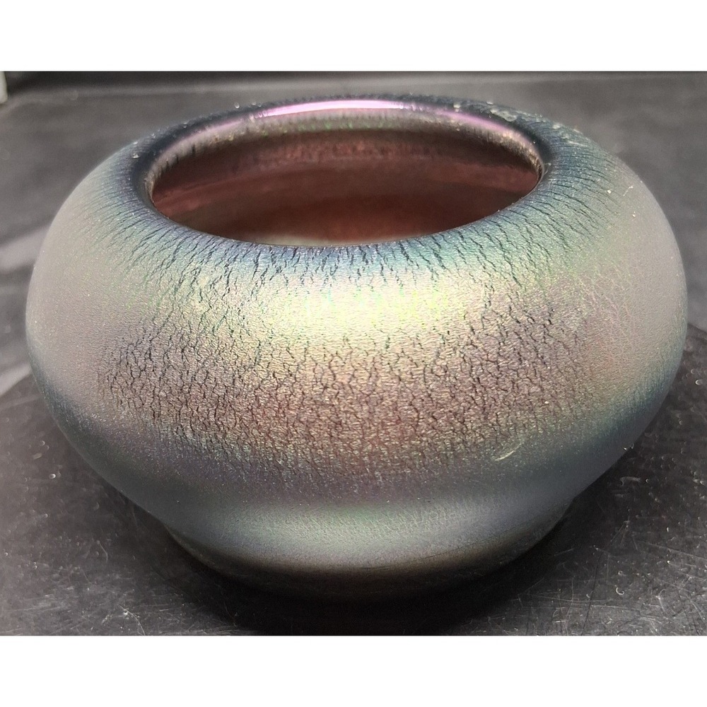 Signed Jeremy Diller Iridescent Raku Pottery Small Studio Bowl